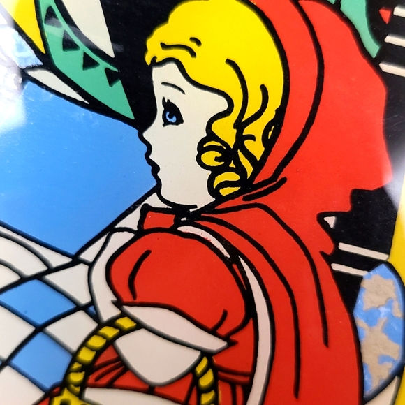 Antique Rare Framed Red Riding Hood  Painted on Glass With Enamel - Picture 7 of 13